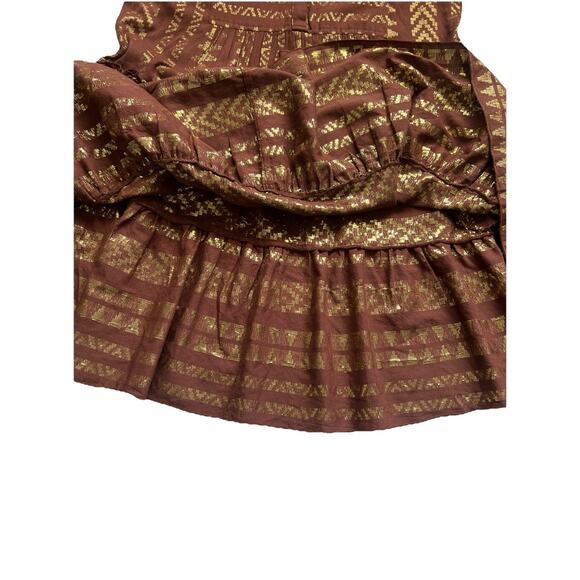 Elan Tiered Dress Womens Medium Brown Gold Babydoll Bell Sleeves Pull Over Boho - Picture 8 of 9